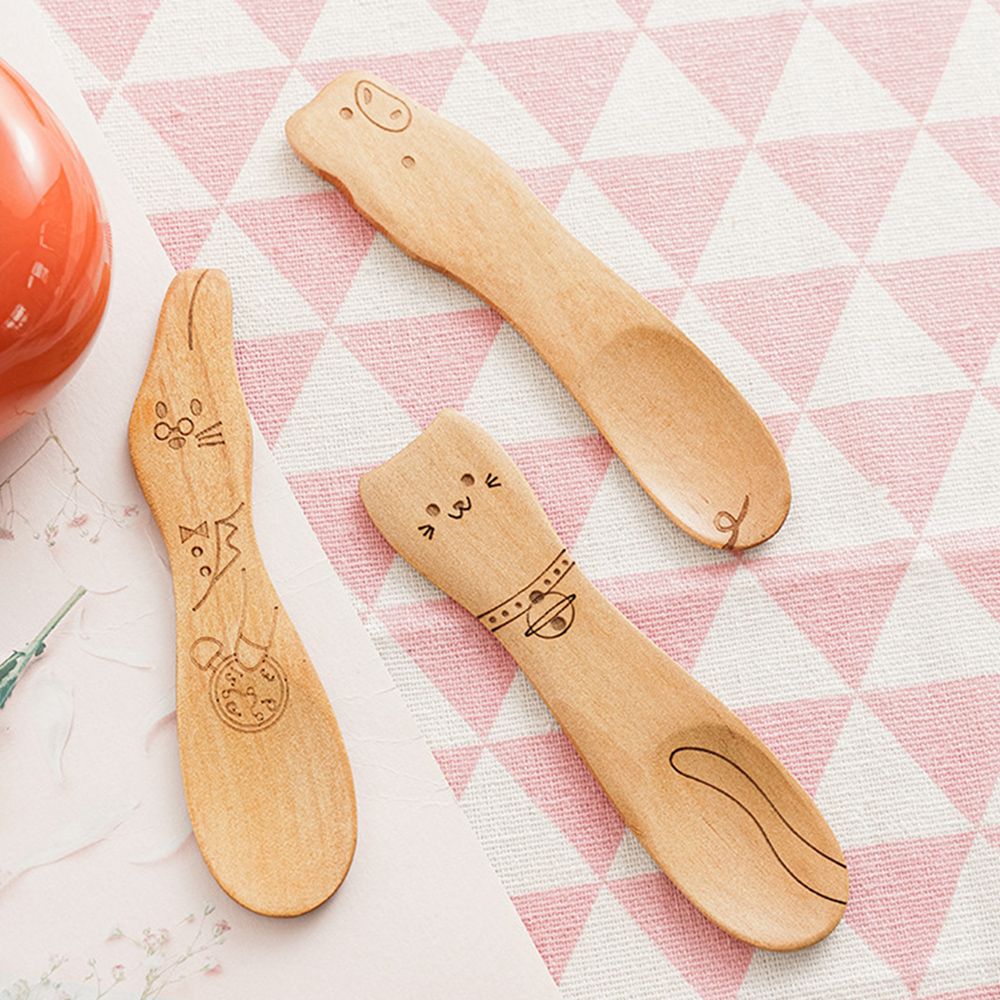 1PC Cute Cartoon Children Wooden Spoon Coffee Tea Soup Stirring Spoons Dessert Honey Cutlery Japanese Style Kitchen Tools