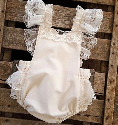 Zomer peuter baby meisjes bodysuit kant beige ruches jumpsuit zonnepak kleding: 3m