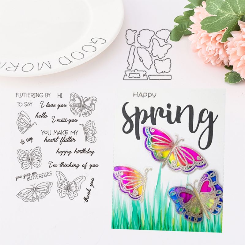 DIY Cutting Dies Stencil + Clear Rubber Stamps for Scrapbooking Embossing Paper Card Decor (Cutting Dies + Clear Stamp Seal)