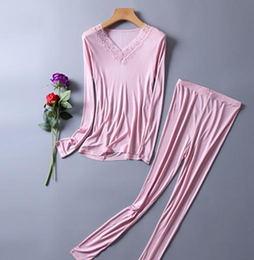 50%  silke 50%  viskose dameunderlag varmt termisk undertøy lange undertøy sett #39  xl 2xl xs383: Rosa / M