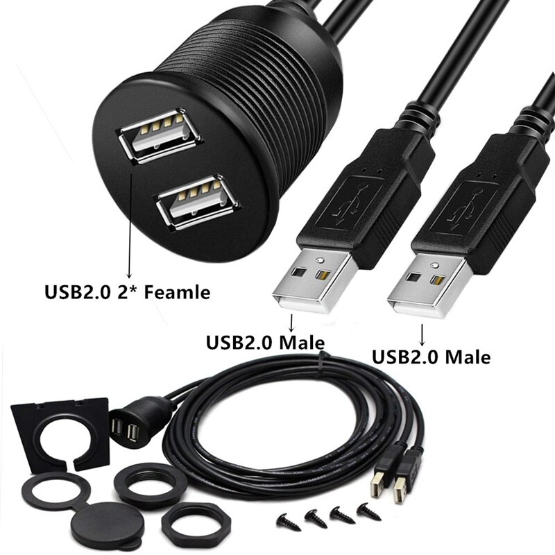 Car Dashboard Flush Mount USB Dock Adapter Dashboard Panel 3.0 Port Male to Female Cable Extension Cable for Motorcycle Boat: Red / 1m