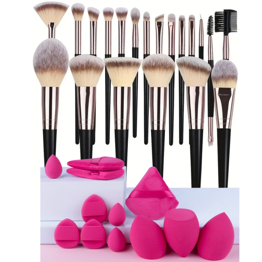 Juego de brochas de maquillaje para mujer, 3-20 piezas, base, sombra de ojos, colorete, resaltador, corrector, herramienta de belleza femenina, esponjas de belleza, esponjas para pulgar: Rojo