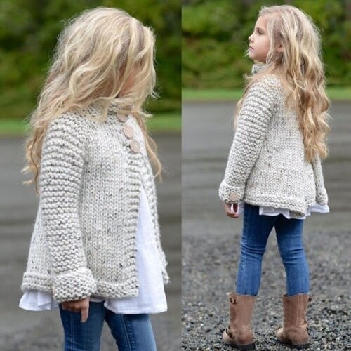 Ragazze carine Manica Lunga Mantello Maglie e Maglioni Maglieria Bottoni Up Cardigan Cappotto Vestiti Vestito 1-8Y