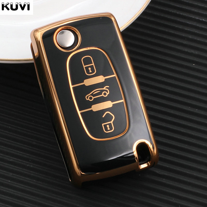 TPU Car Key Fob Case Cover Protector For Peugeot 107 206 207 307 308 406 For Citroen Xsara Picasso C2 C3 C4 C5 C6 C8 Bag: 3 button black