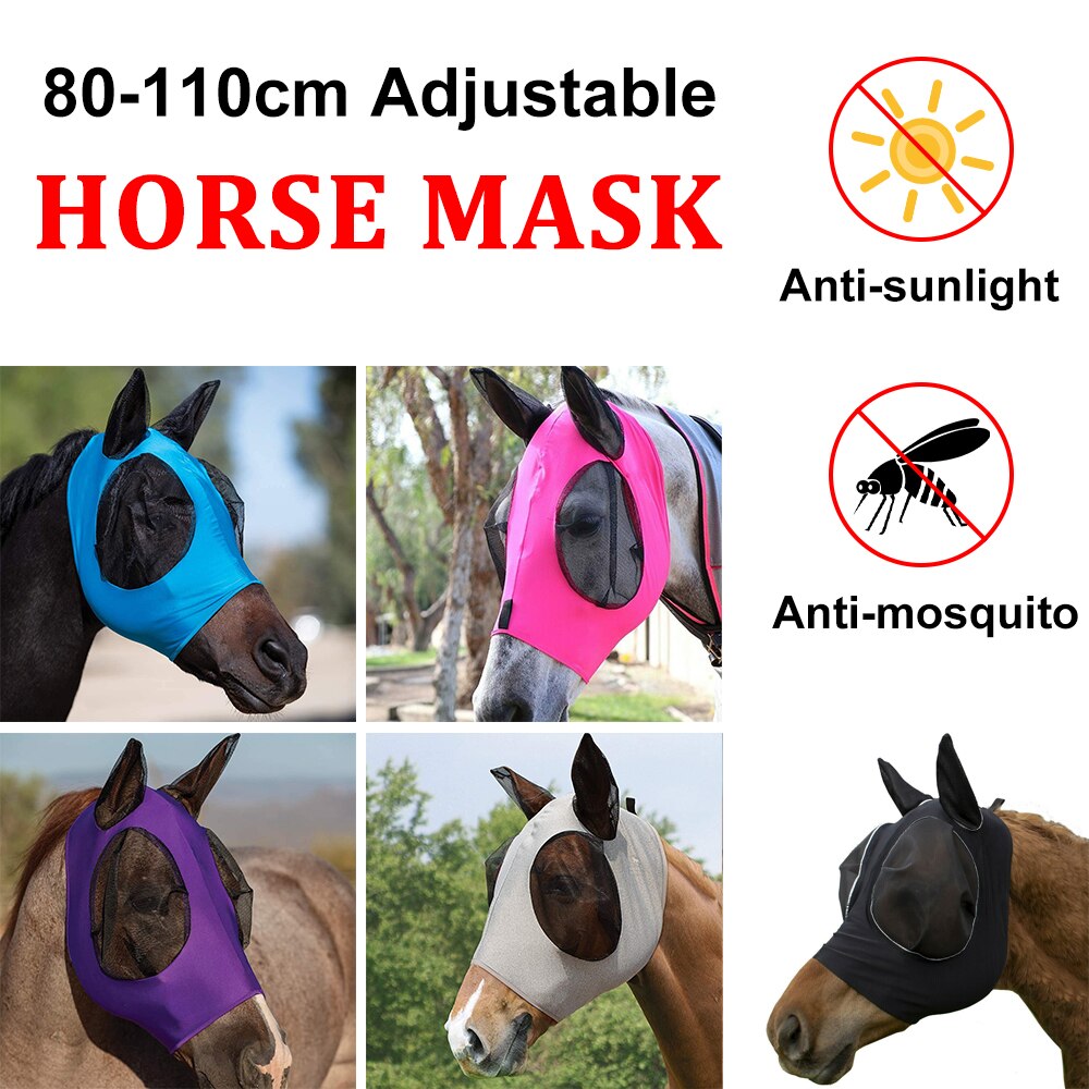 Anti-flyve anti-myg hestemaske justerbar mesh hesteflyvende maske åndbar komfort hesteforsyning hestemasker