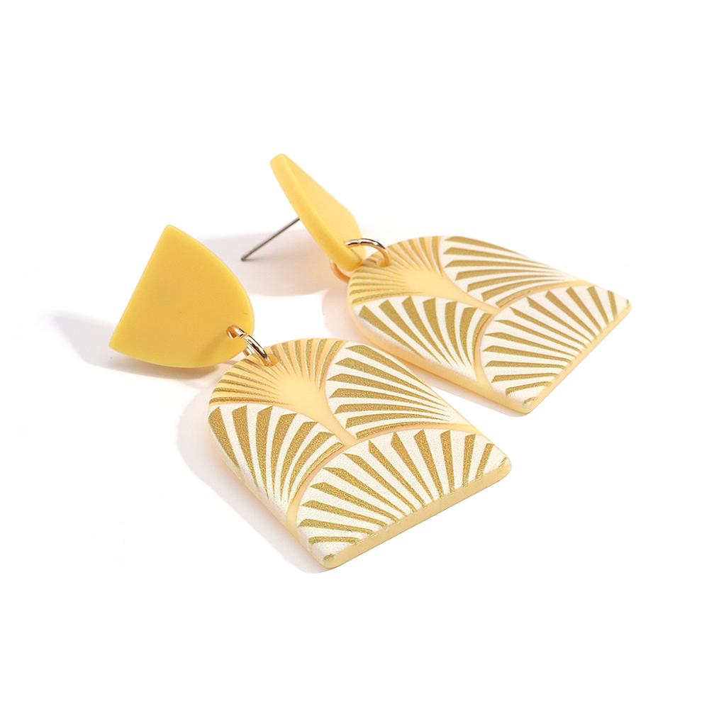 AMORCOME Light Yellow Color Flower Stripe Pattern Geometric Acrylic Earrings for Women Simulated Polymer Clay Ethnic Earrings