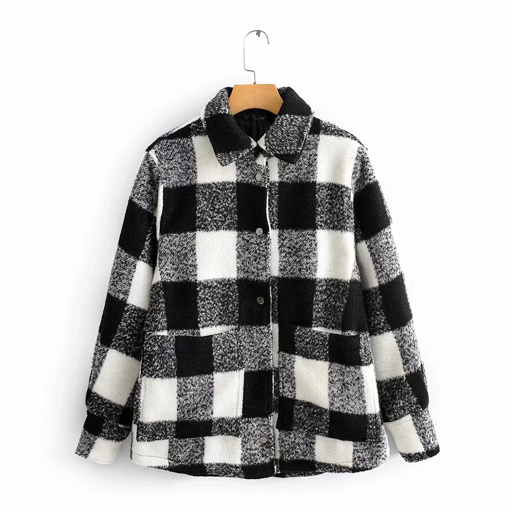 Vintage dame rutete jakker vinter dame patchwork kåper kvinne tykk ulljakke jenter oversize antrekk