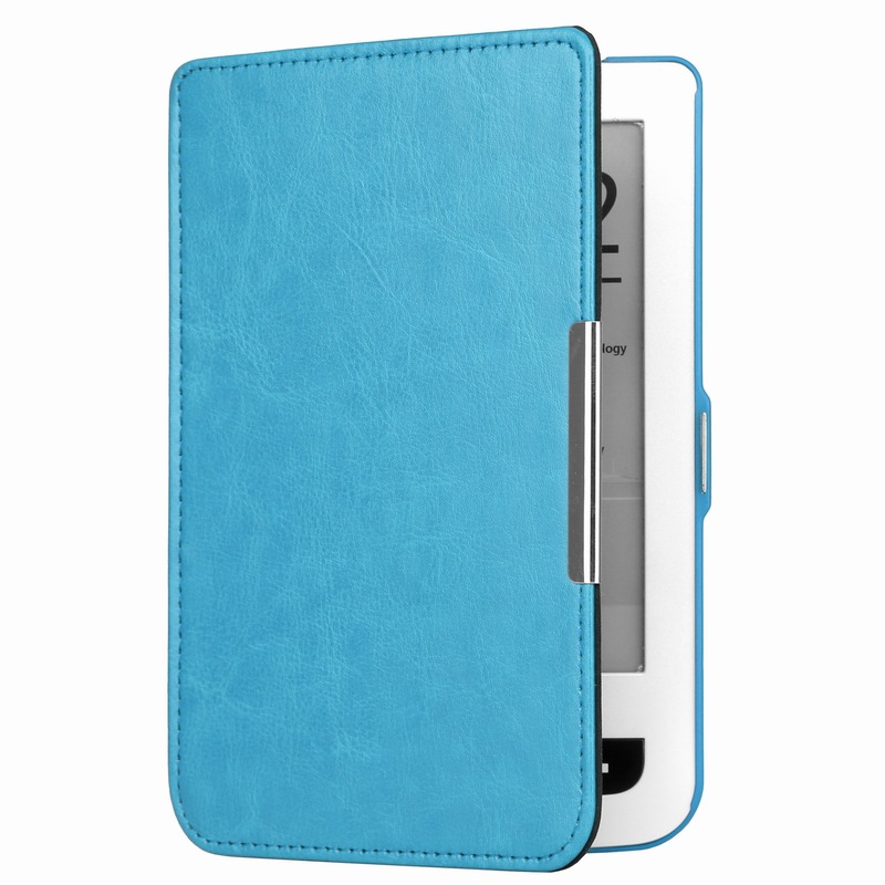 1pc PU leather cover beschermhoes voor pocketbook touch lux 3 Ruby Rood voor pocketbook 614 plus 615/ 624/625/626 ereader: blue