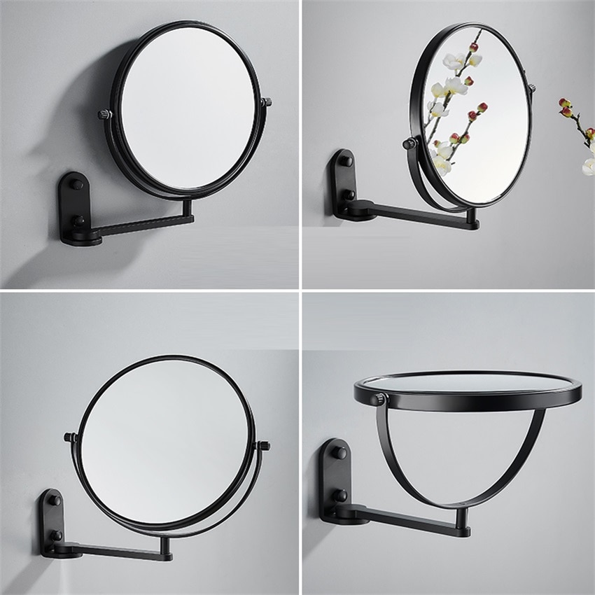 Espejo plegable de pared giratorio de doble cara para maquillaje, accesorios para cuarto de baño, aumento 1x y 3X, montaje en pared sin taladro, brazo extensible, para afeitado
