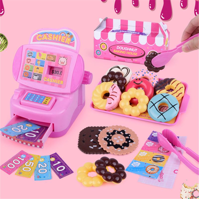 Simulation, der sælger donuts, butik dessert, foregiver at lege tidligt uddannet legetøj  y4qa