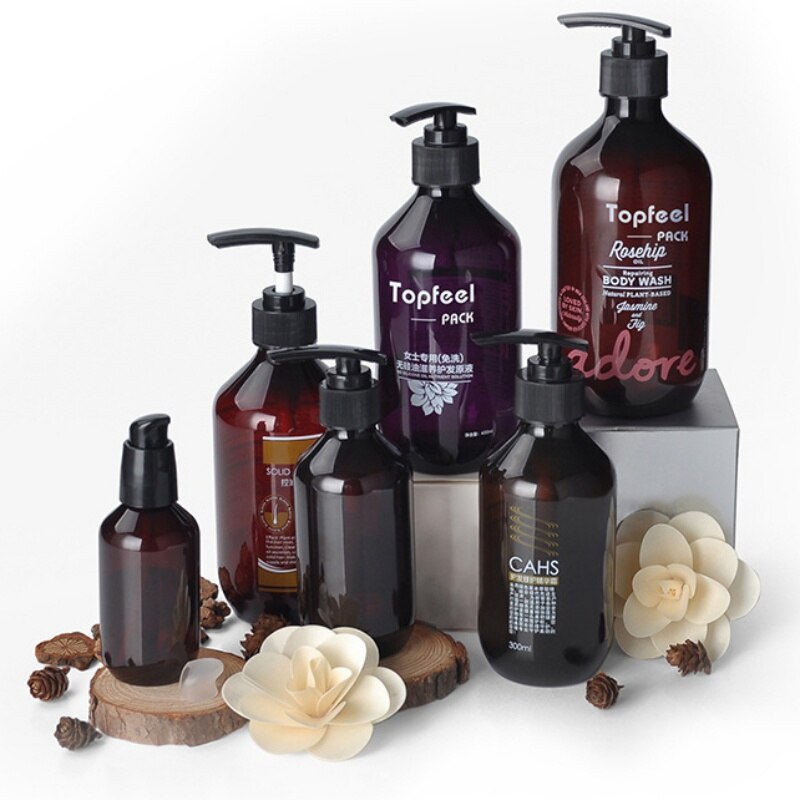 100-500ml Liquid Soap Shower Gel Refillable Bottle Brown Bathroom Shampoo Bottles Wash Hair Conditioner Lotions Press Dispenser