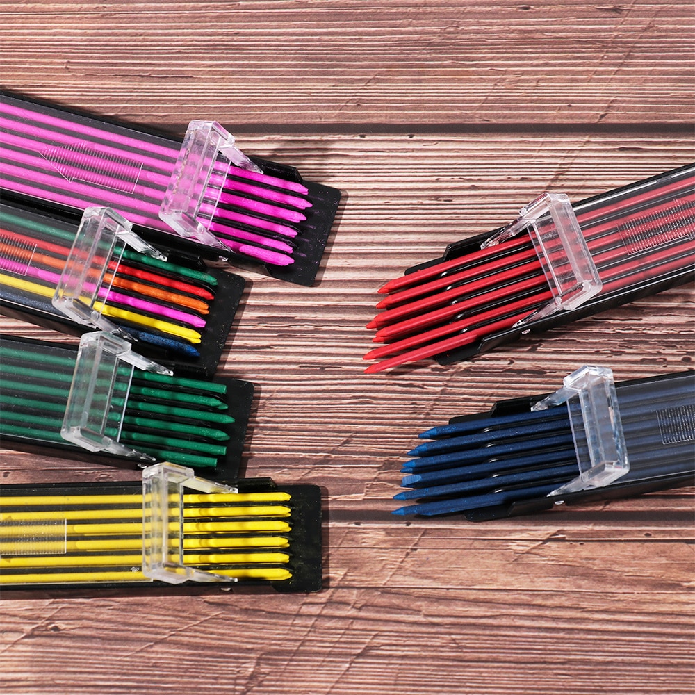 12 PCs/Box Thick 2B Coloured Pencil Lead 2mm Mechanical Pencil Lead Refill Art Sketch Drawing Tools Smooth Automatic Pen Refill