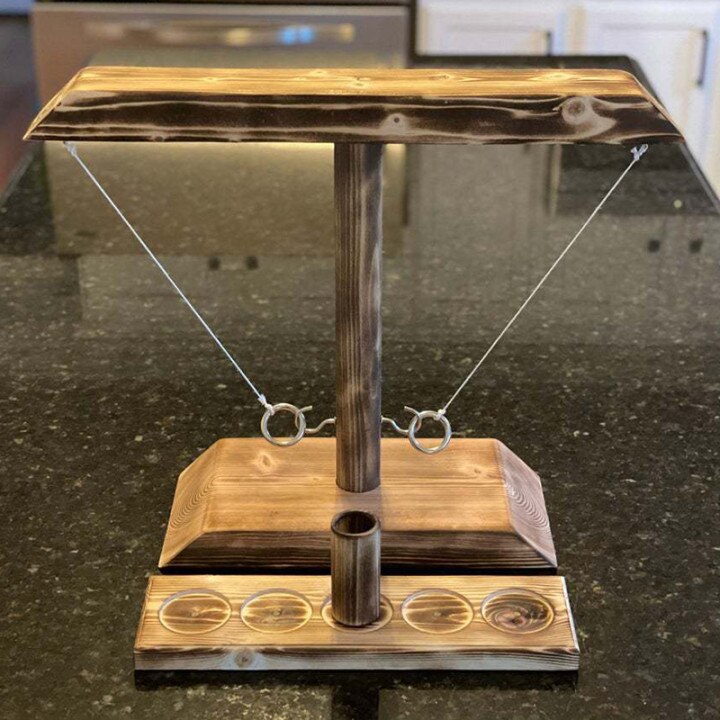 Gioco Ring Toss gioco interattivo di lancio in legno Casual stile industriale Bar famiglia Desktop anello da lancio gioco Hook and Loop Ring: Rectangle 1
