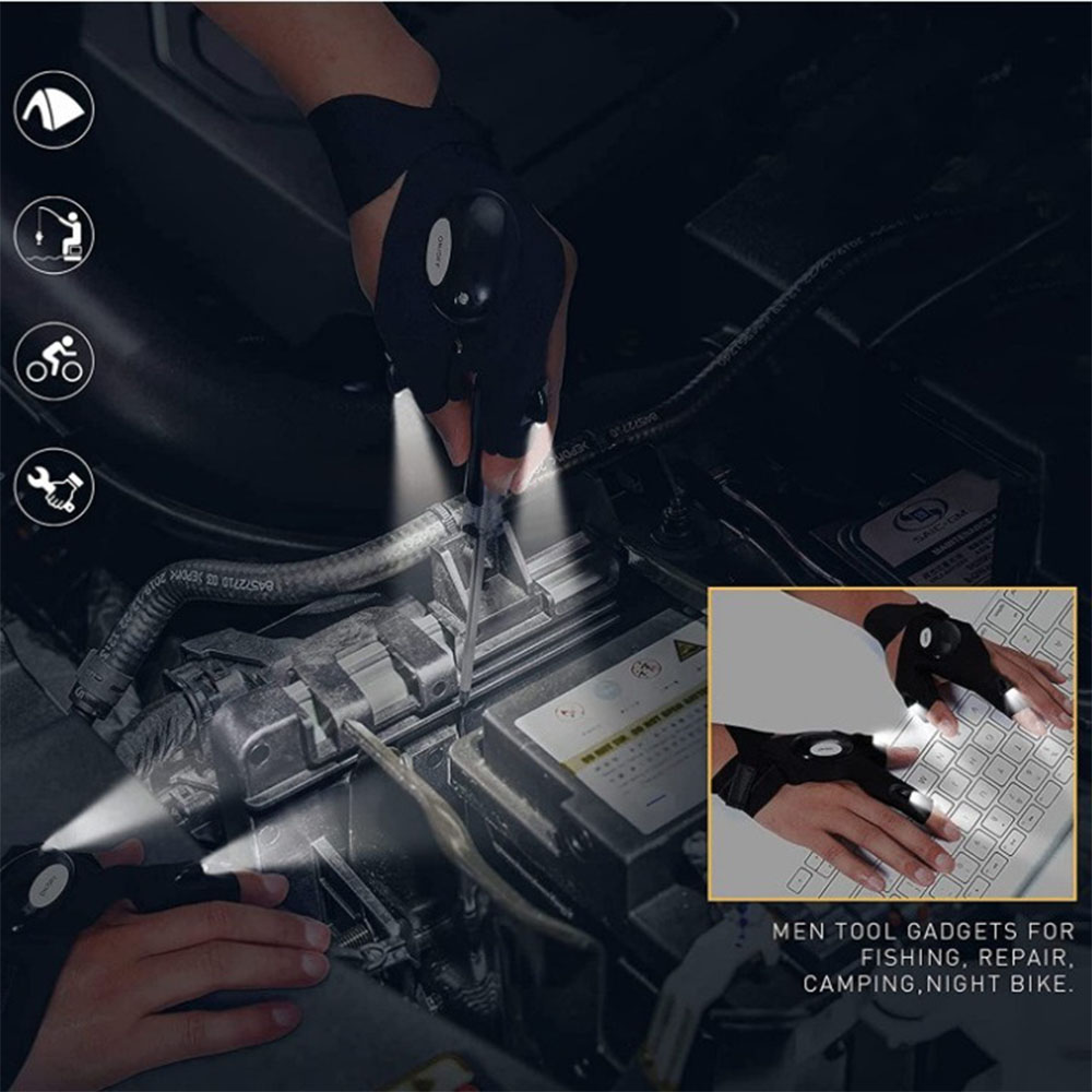 Fahrradhandschuhe mit Lichtern, Handschuhe für Angelausrügestochen, Zubehör, Handschuh mit LED, fingerlos, Licht, Finger, Fäustlinge, Bekleidung