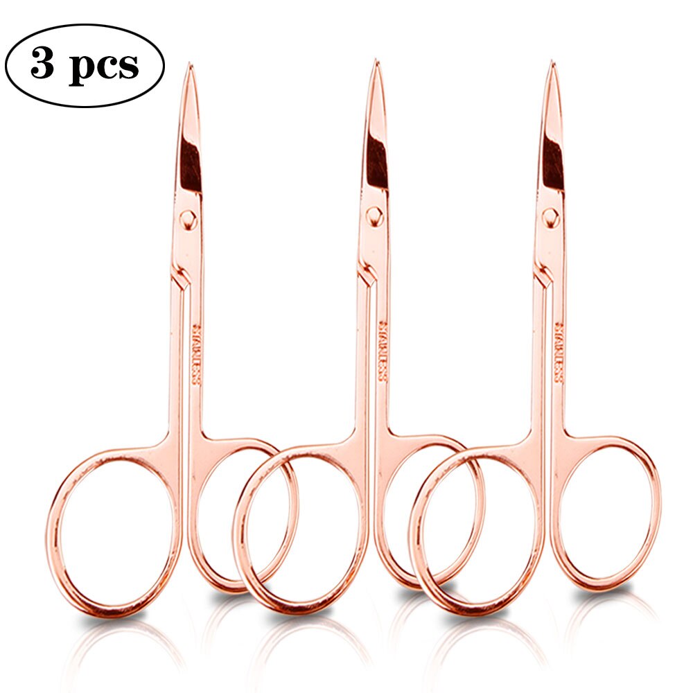 Stainless Steel Manicure Scissors Nail Cuticle Nipper Cutter Eyebrow Dead Skin Remover Ingrown Toenail Curved Head Makeup Tools: 3pcs Rose gold