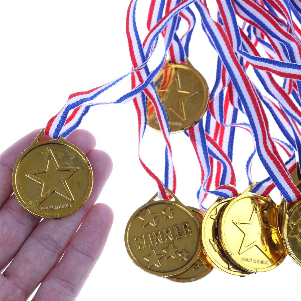 20pcs Winners Gold Plastic Medals Sports Day Party Bag Prize Awards Toys for Children