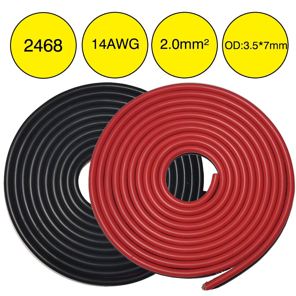 JKM-cables eléctricos de cobre de 2 pines, 22AWG, 20AWG, 18AWG 2468, 2 núcleos, cables de extensión rojos y negros, Cable para tira LED, ensamblaje de 1-100M: 14AWG 10m