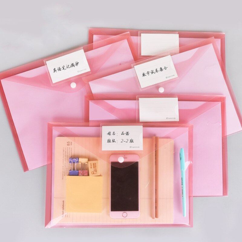 12pcs A4 Transparent PP File Folder Binder Waterproof File Holder Filing Envelope Business Document Organizer Office Supplies: Red 12Pcs