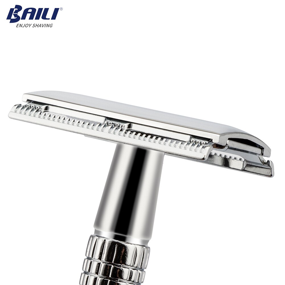 BAILI Manual Safety Razor Silver Classic 3 Piece Double Edge Wet Shaving Men Shaver Women Hair Removal with Free Platinum Blades