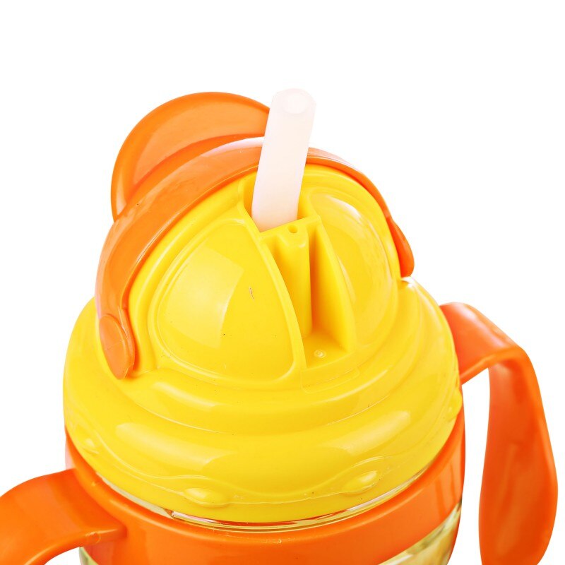 Taza de bebé de 300ml, vasos pijos de ciervos de dibujos animados para bebés, botellas de entrenamiento para niños pequeños, botellas para niños para aprender a beber con doble