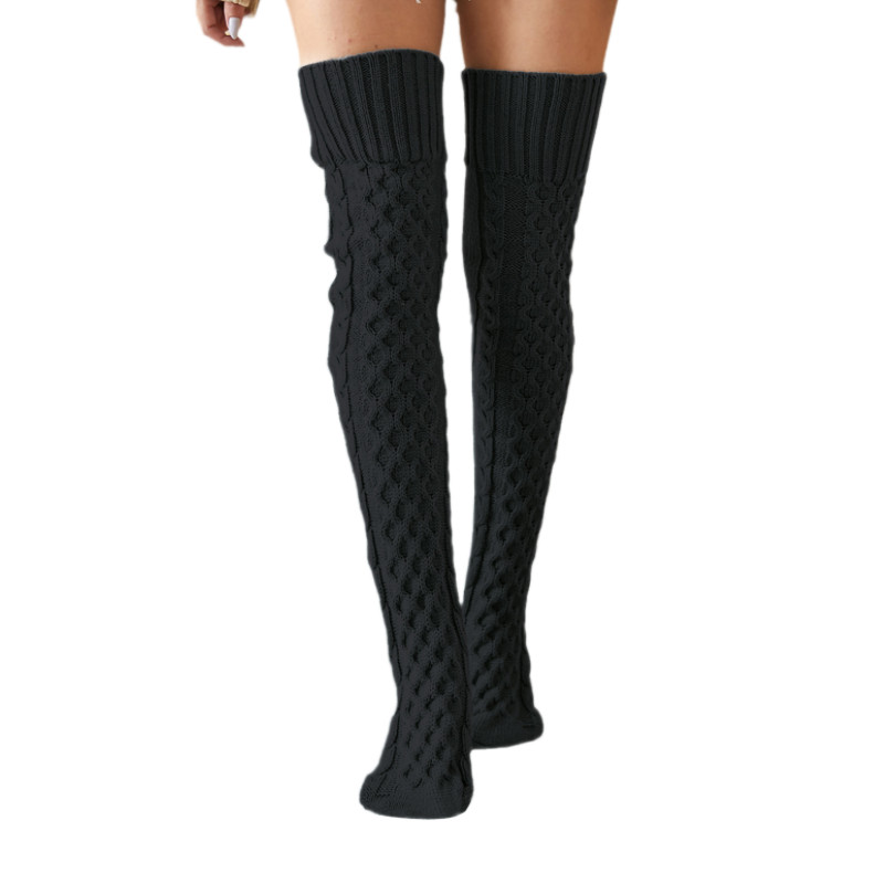 Female Knitted Stocking, Ladies Solid Color Knee-High Socks Long Tube Socks for Fall Winter, Blue/Black/Gray
