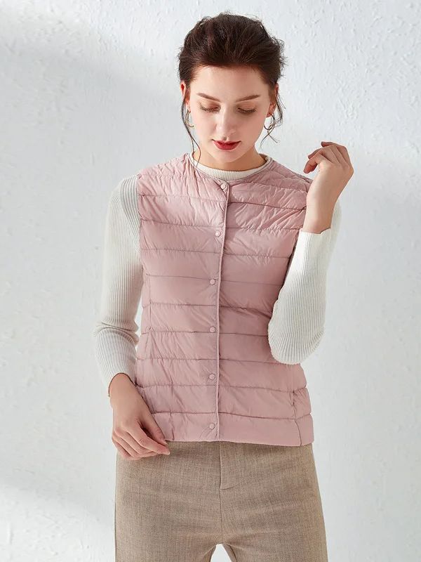 NewBang vrouwen Warme Vesten Ultra Licht Bodywarmer Vrouwen Matt Stof Vest Draagbare Warme Mouwloze Winter Liner: L / Roze