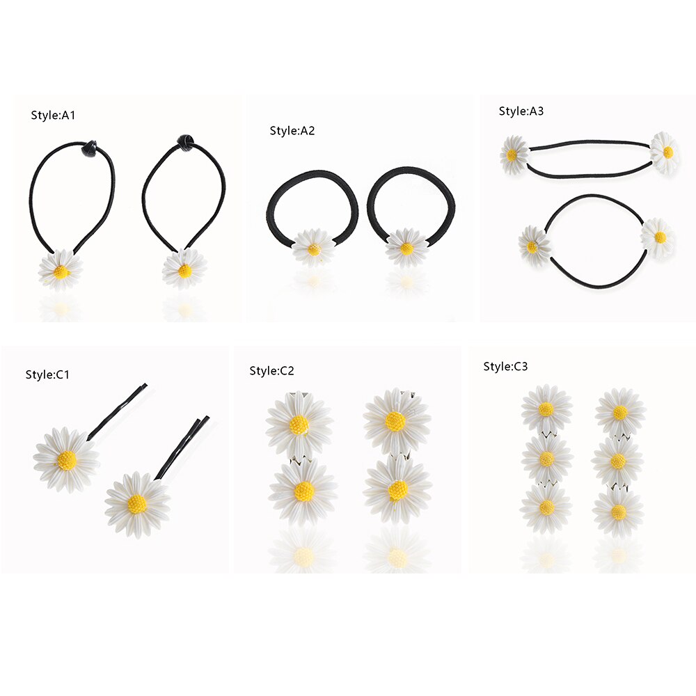 Mini pince à cheveux en forme de marguerite pour filles, 2 pièces, breloques, anneau élastique en forme de fleur, épingles à cheveux, queue de cheval, support pour enfants, accessoires de style