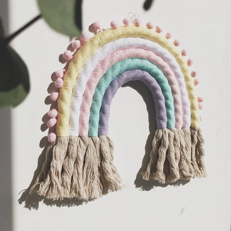 Bricolage corde arc-en-ciel jouet à la main tissé arc-en-ciel décoration tenture murale nordique bébé chambre décor accessoires de noël