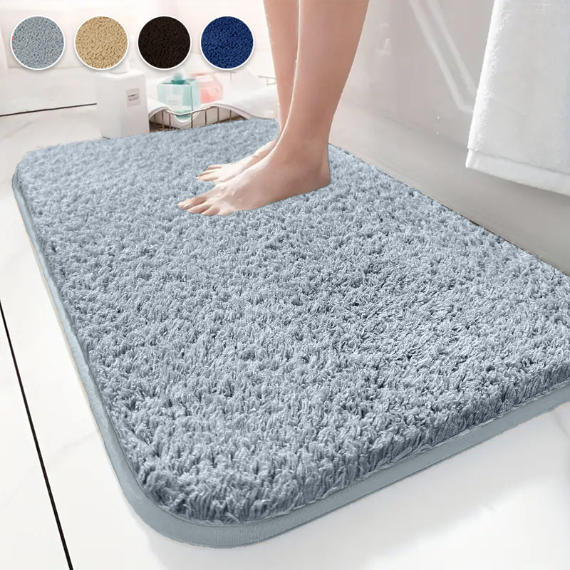 Badeværelsestæppe skridsikre bademåtter absorberende badeværelsesmåtte blød mikrofiber fodmåtte fluffy plys shaggy badeværelsestæpper og gulvmåtter