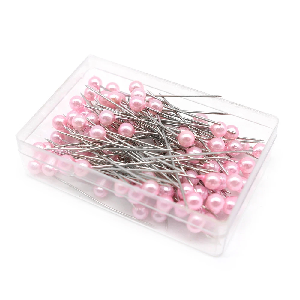 100Pcs/Box Colorful Round Pearl Head Needles Stitch Straight Push Sewing Pins Dressmaking DIY Accessories Positioning Tools: Pink