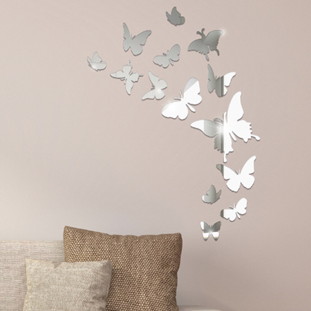 1/2Set 3D Mirror Butterfly Wall Sticker Acrylic Wall Art Home Decal Butterflies Combination Wall Decor Decoration Stickers