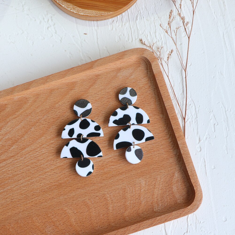 Classic Black White Large Geometric Acrylic Earrings for Women Irregular Exaggeration Long Earring Jewelry Pendientes