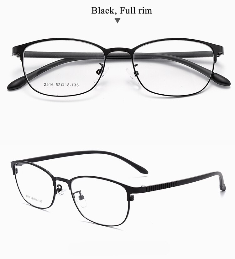 BCLEAR Urltra-licht-Licht Frauen Titan Legierung Oval Voll Halb Rand Brille Rahmen Brillen Mit flexibel Beine IP Galvanik 2515: voll Schwarz