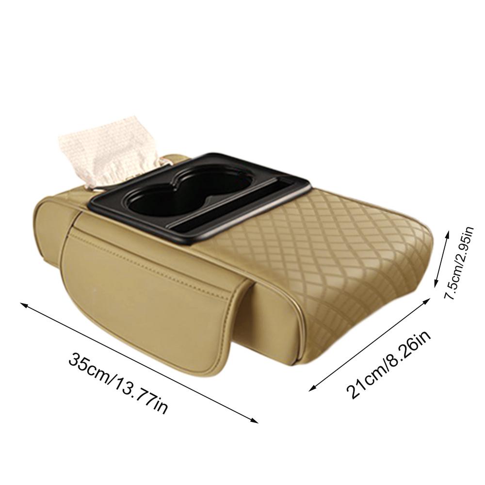 Auto Armsteun Doos Verhooging Kussen Met Bekerhouder Tissue Box Zijopbergvak Voor Auto Interieur Armsteun Cover Hoogte Pad: geel brons