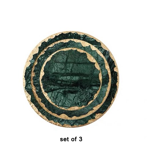 Luxe Antislip Emerald Real Marmer Coaster Mok Plaats Mat Groene Steen Met Gouden Inlay Hittebestendige Trivet Tafel decoratie