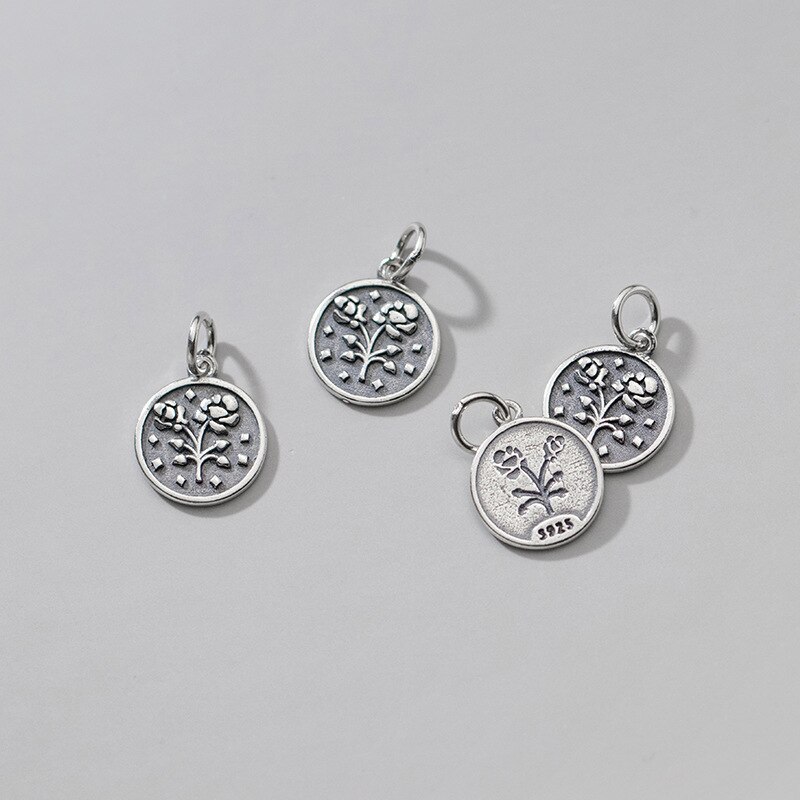 925 Sterling Zilver Mooie Ronde Medaillon Rose Cirkel Charms Diy Ketting Hanger Bevindingen S925 Zilveren Sieraden Accessoires