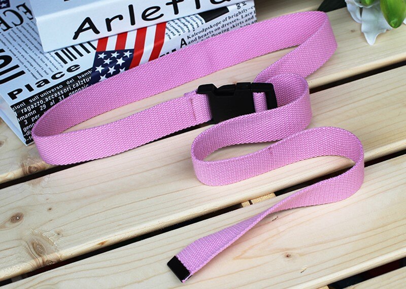 Adultes réglable tout-Match ceinture unisexe Style coréen toile ceintures Vintage en plastique boucle élastique couleur unie longue ceinture: pink