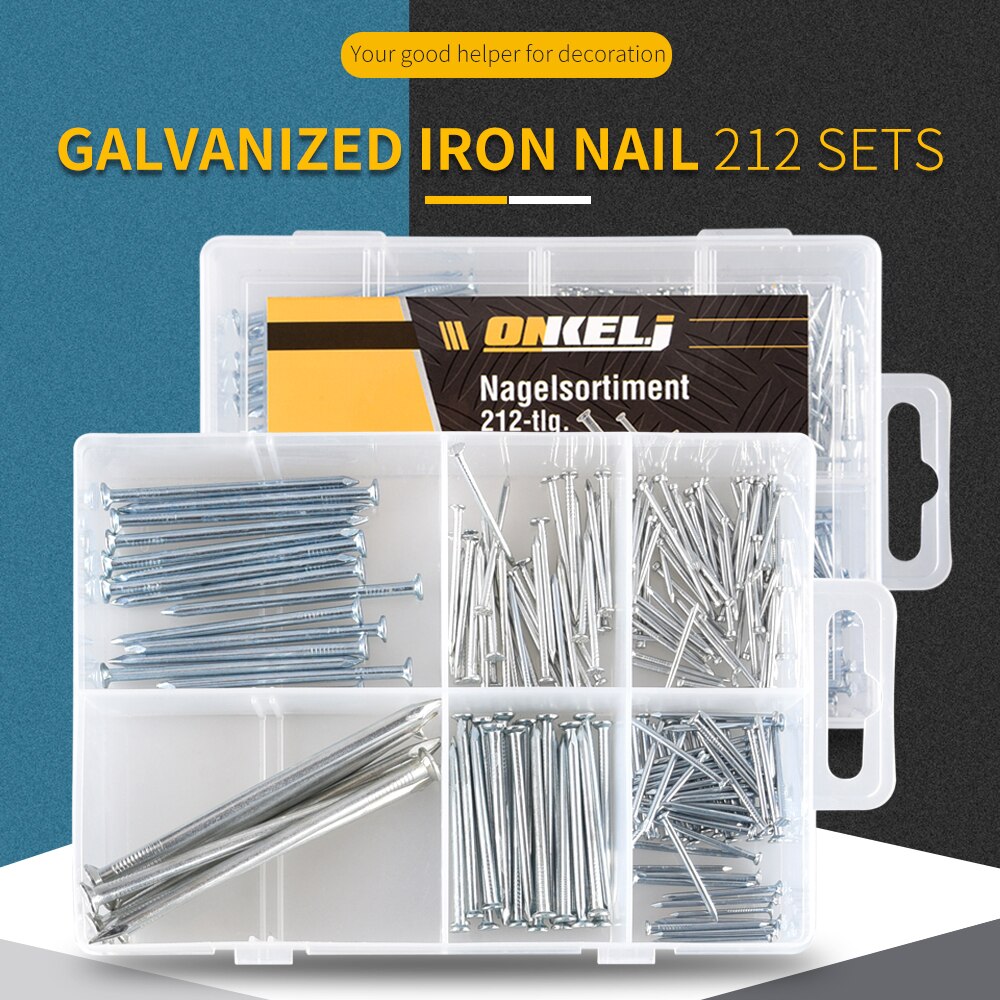 Onkel.J 212Pcs Houtbewerking Ijzeren Nagels Timmerwerk Ronde Nagels Hardware Fijne Gereedschap Voor Diy Houtbewerking M1.2-M2.8