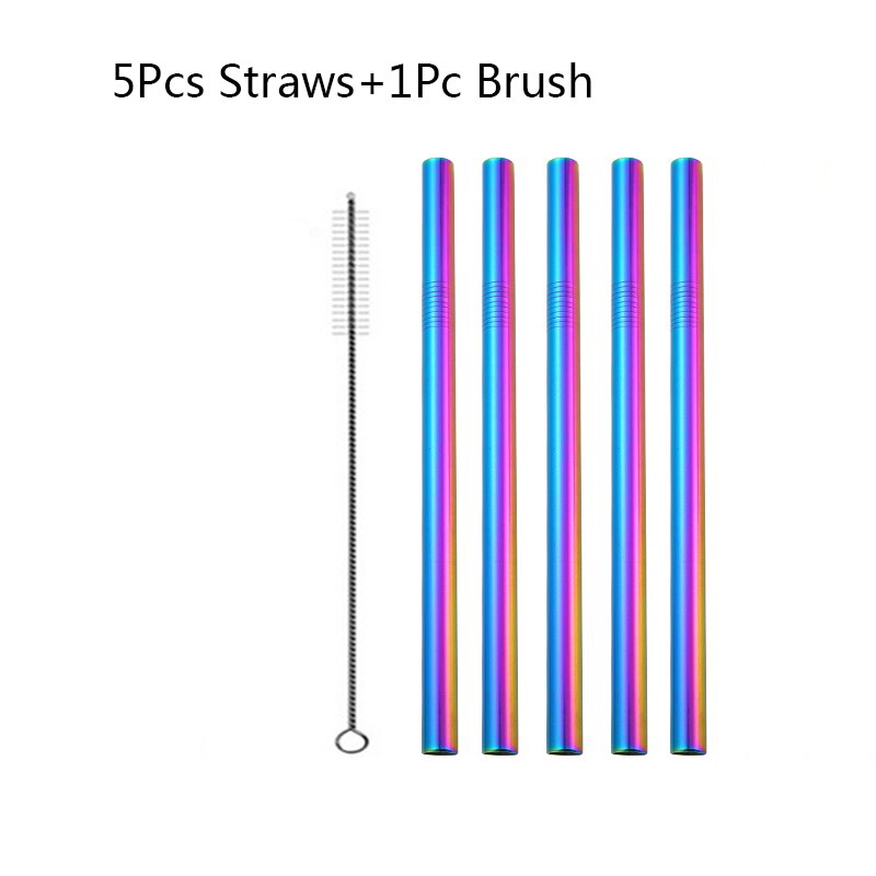 5/10pcs 304 Stainless Steel Straws Bubble Tea Diameter 12mm Reusable Drinking Straw Milk Tea Rainbow Metal Straws: 5pcs Rainbow