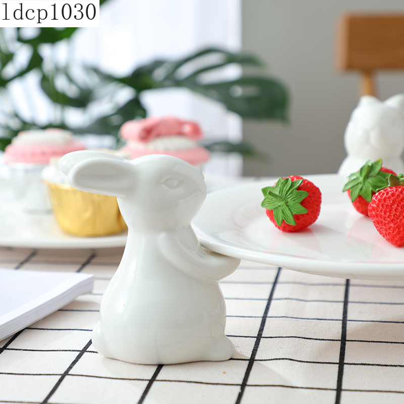 Bandeja de cerámica blanca para Conejo, soporte para dulces, pastel de cumpleaños, boda, mesa de postre, té y postre, placa de exhibición