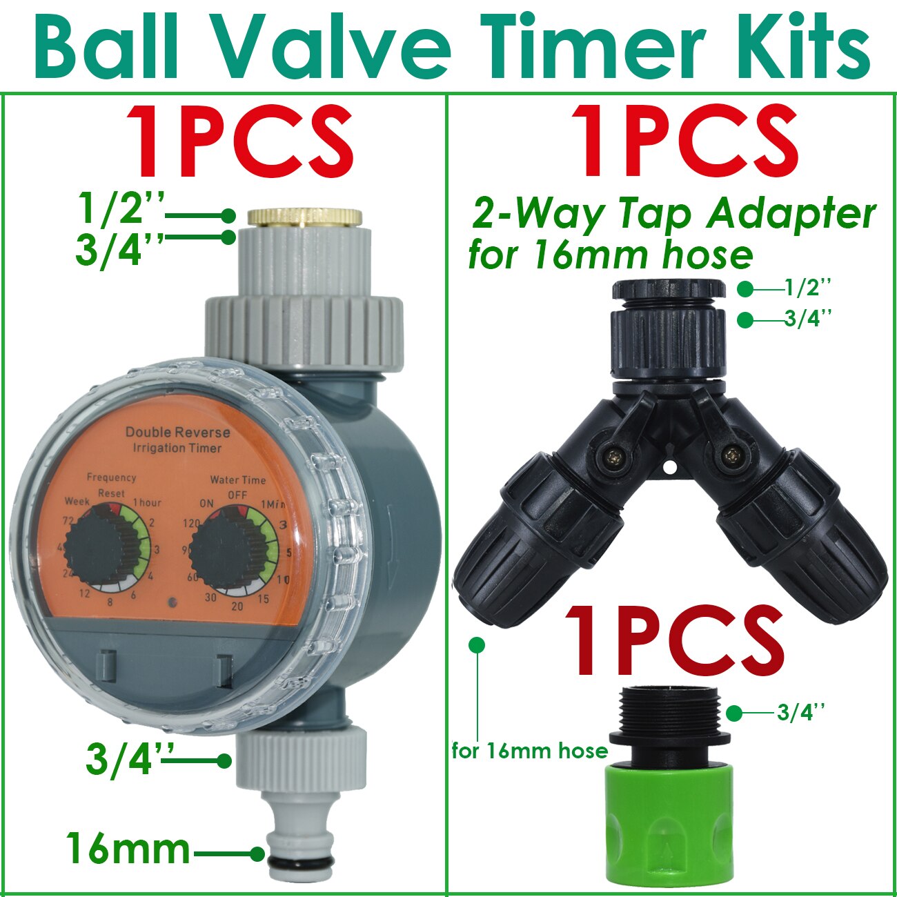 Garden Ball Valve Water Timer Double Dial Automatic Electronic Watering Timer Home Garden Irrigation Irrigator Controller System: light green