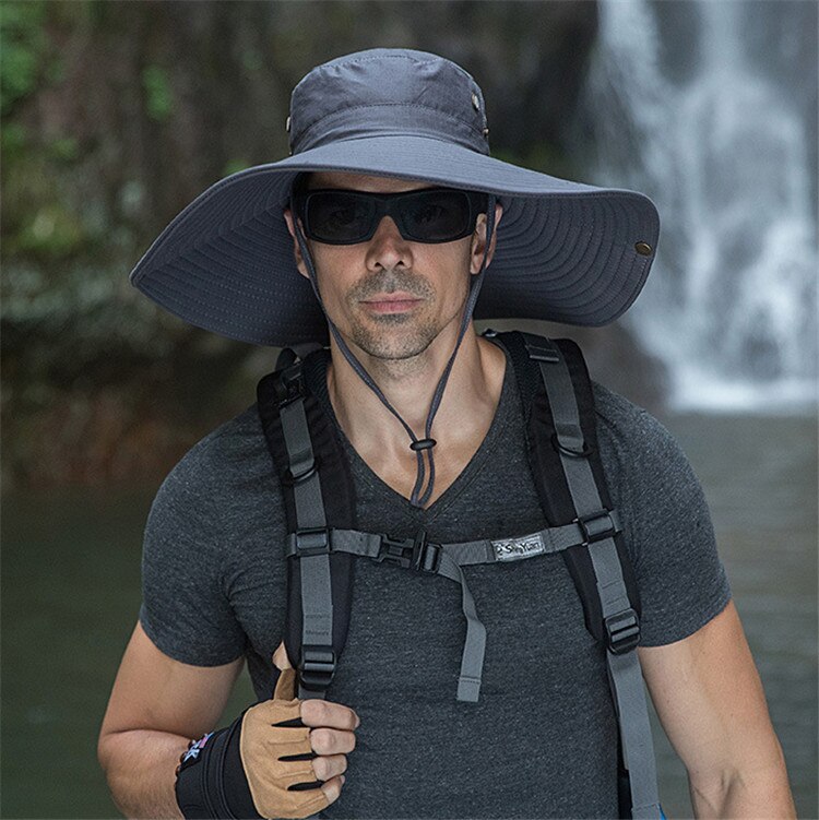 16cm lange brede solhat hat åndbar safari hat mænd kvinder boonie hat sommer uv beskyttelse cap vandreture fiskeri spand hat strand: Mørkegrå