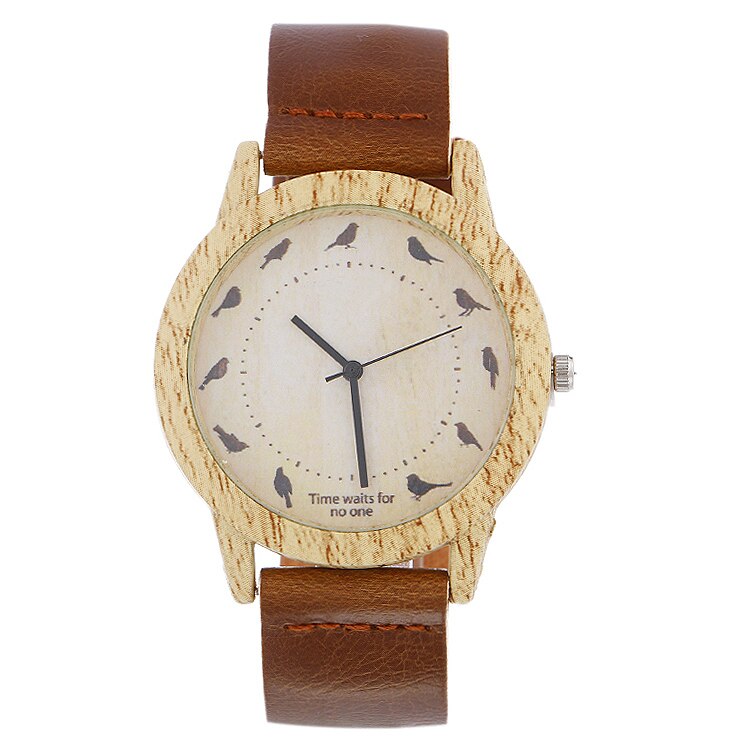Houten horloges quartz heren dames horloges casual houten leren band vogelhorloge houten heren polshorloge relogio masculino