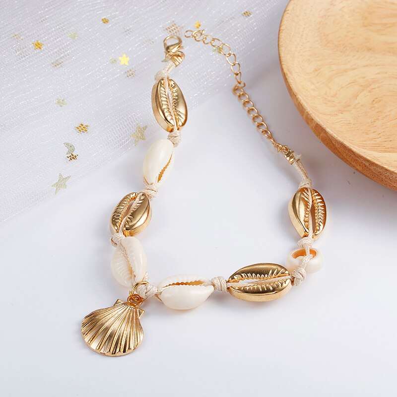 Vintage Gold Kleur Enkelband Vrouwen shell pailletten Kralen Geometrische Armband Charm Bohemian Enkelband Boho Beach Voet Sieraden