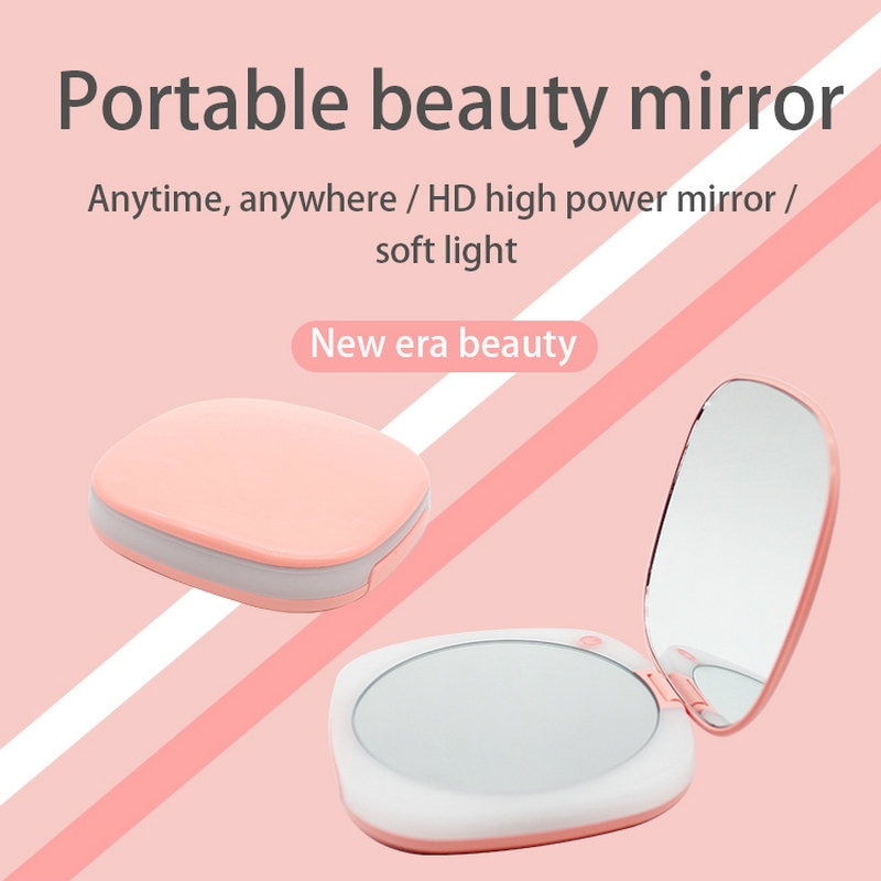 Mobiele Telefoon Houder Verlichte Make-Up Spiegel Licht Mini Ronde Draagbare Led Make Up Spiegel Sensing Usb Oplaadbare Make-Up Spiegel