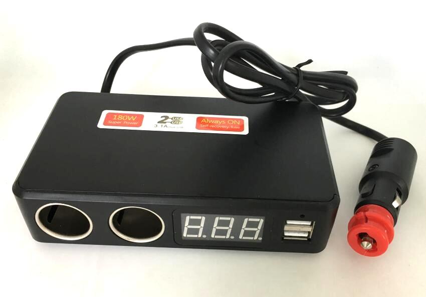 C20 bil gps tillbehör batteri checker spänning led display 2 cigarettuttag multi-bil adapter usb port med 3.1a utgångar 12-24v