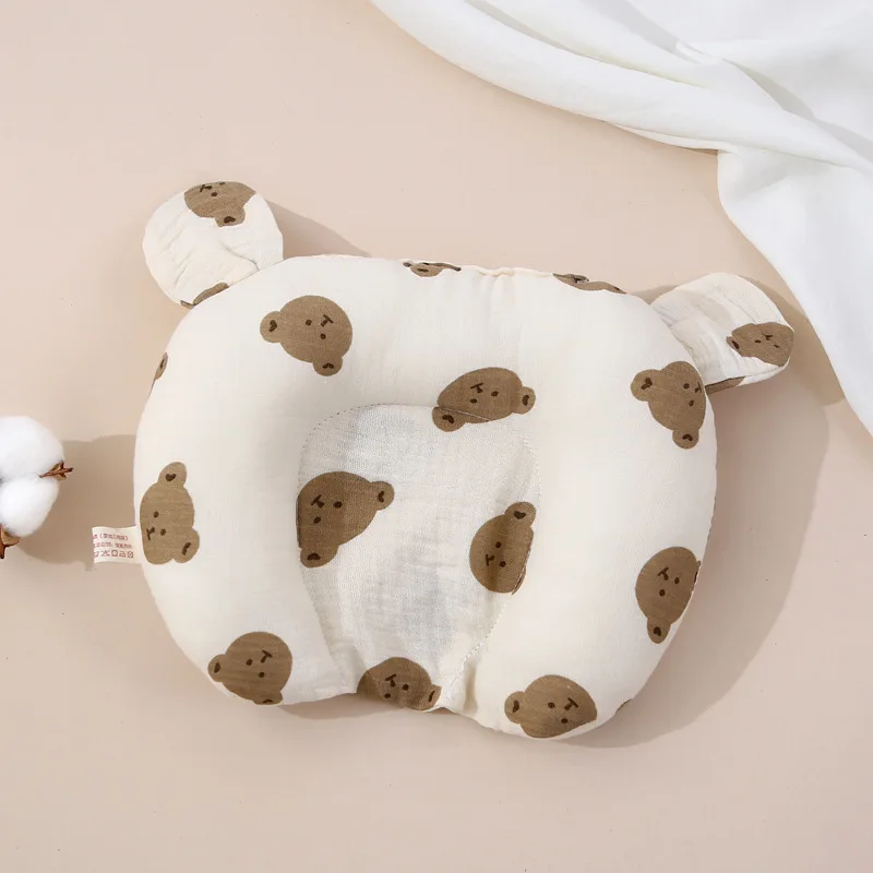 Babykissen, Cartoon-Druck, niedliche kleine Ohrdekoration, weiche, atmungsaktive U-förmige Kissen für Kleinkinder von 1–3 Jahren, 20 x 25 cm: WEISS