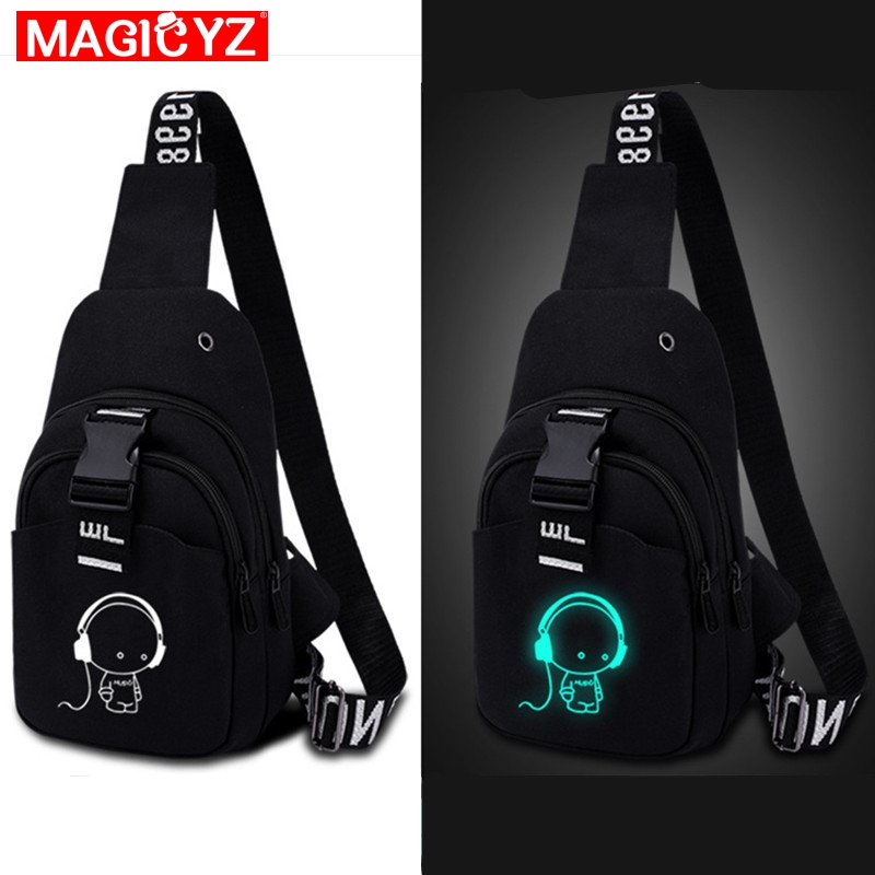 Multifunctionele Mannen Crossbody Tassen USB Opladen Borst Pakken Korte Trip Lichtgevende Borst tas Jonge mannen schoudertas