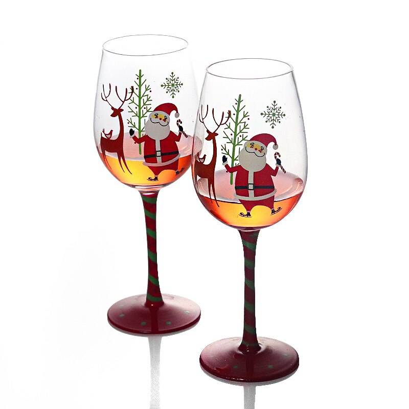 1/2Pcs 450ml Christmas Wine Glass Cup Hand Painted Santa Claus Wine Crystal Goblet Home Decoration Christmas Party Drinkwar