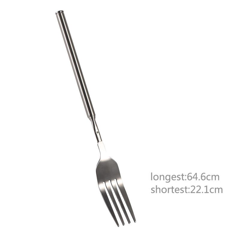 Retro Fork BBQ Telescopic Extendable Dinner Fruit Dessert Long Handle Fork Stainless Steel Cutlery Fork Tableware